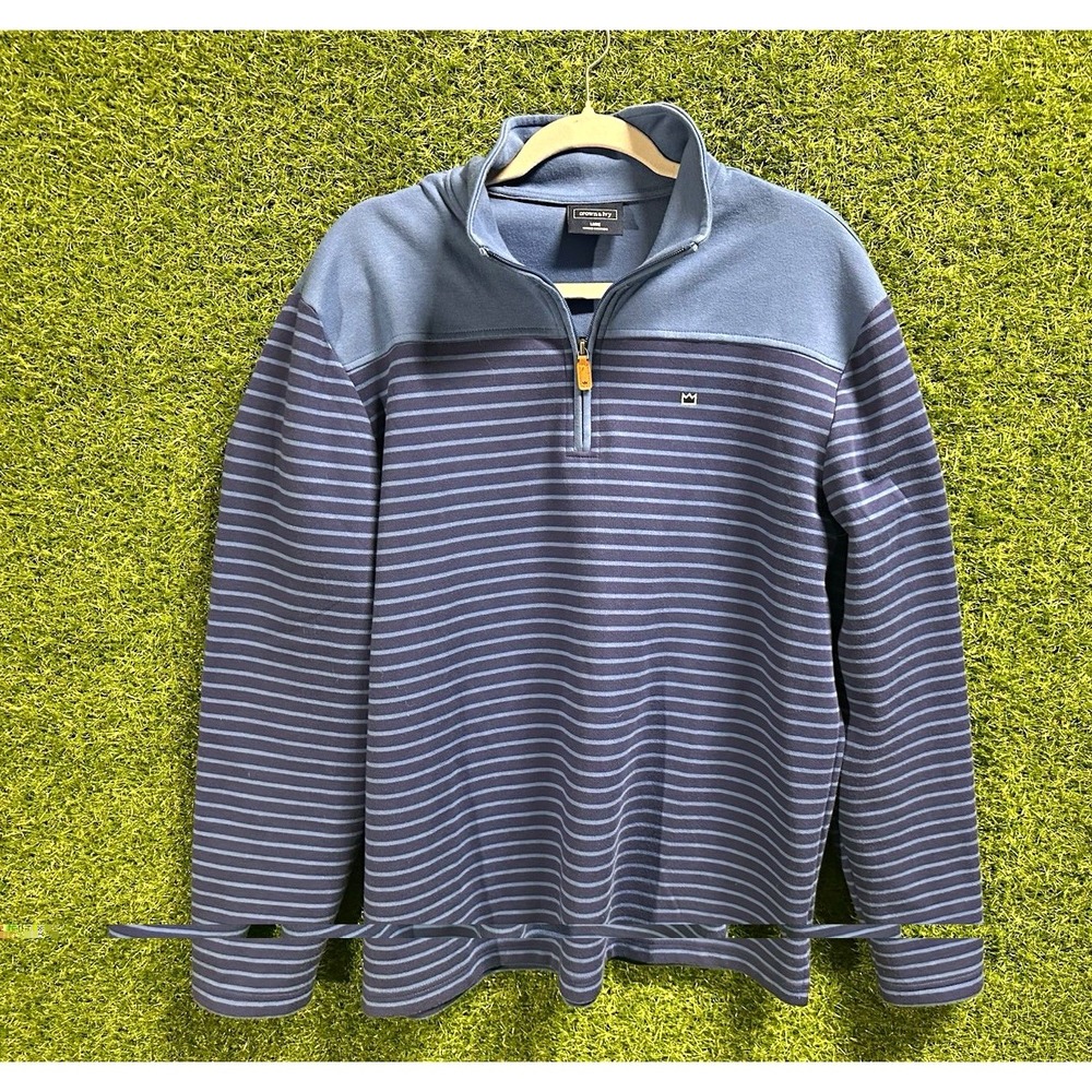 Crown & Ivy Men's L Blue Striped 1/4 Zip Mock Neck Pullover Sweatshirt Logo